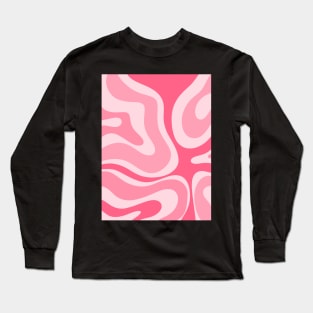 Modern Retro Liquid Swirl Abstract Pattern in Candy Pink Long Sleeve T-Shirt